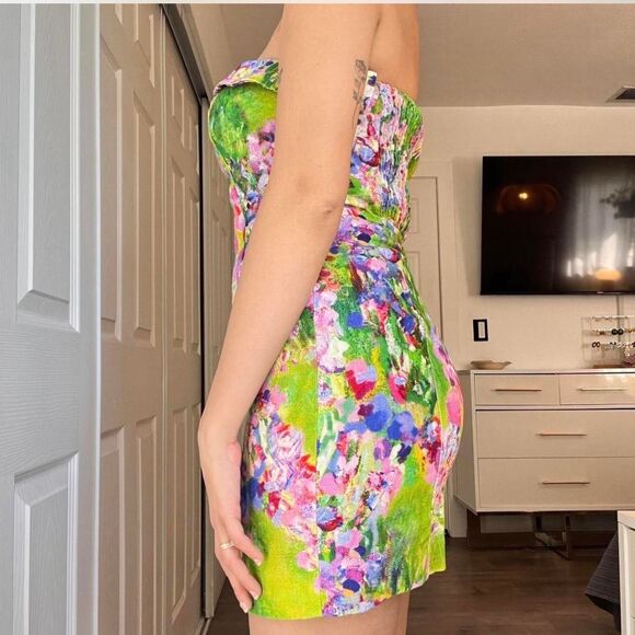 MOTF by SHEIN Strapless Floral Mini Dress – Viscose Linen Blend – Size Small - Picture 3 of 8